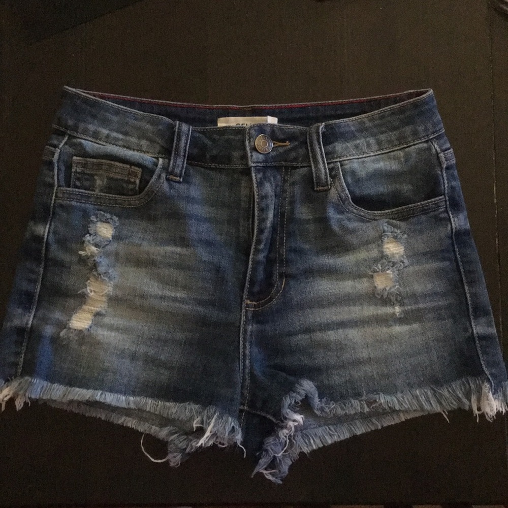Cello High Waisted Cutoff Denim Short Shorts